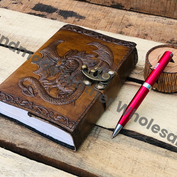 Handmade Leather Journal: Dragon Embossed Book of Shadows