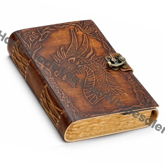 Handmade Leather Journal, Dragon Embossed Book of Shadows