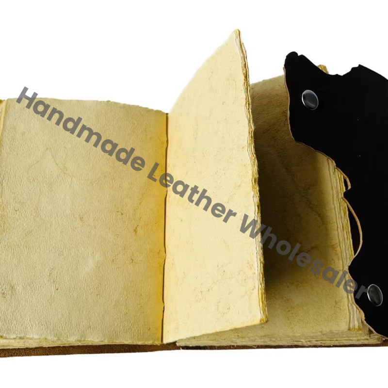 Handmade Leather Journal Drawing Soft Vintage Book Blank Notebook Deckle Touch Button Closer Custom Travel Sketchbook