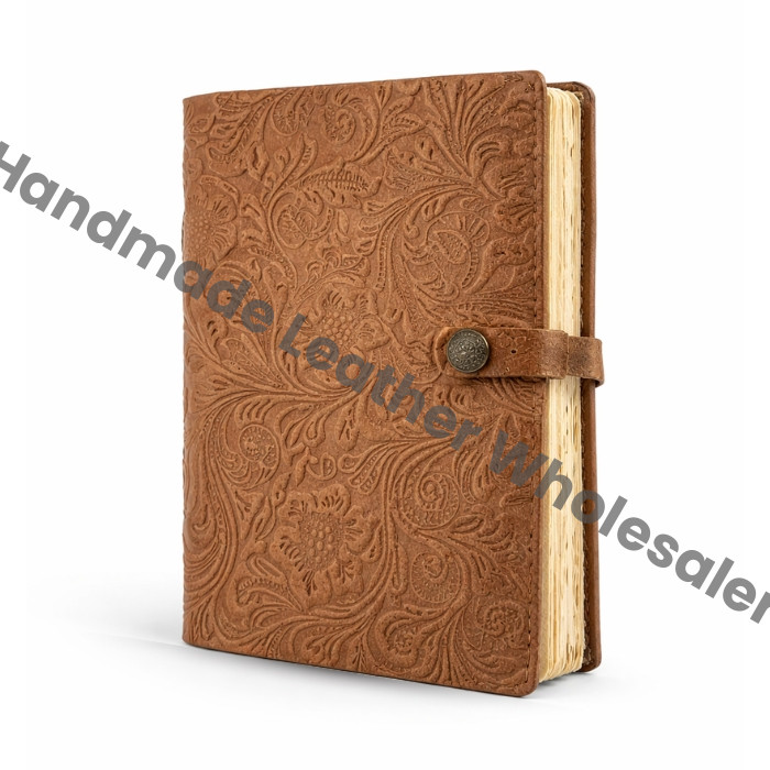 Handmade Leather Journal: Garden Flower Embossed Grimoire with Deckle Edge Paper