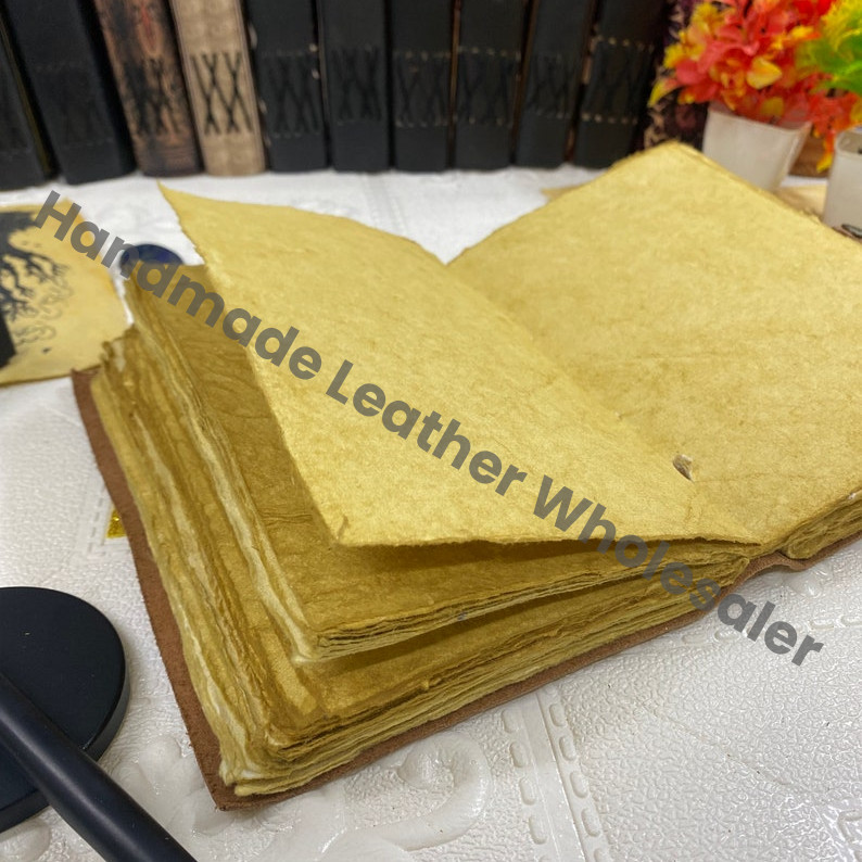 Handmade Leather Journal: Garden Flower Embossed Grimoire with Deckle Edge Paper