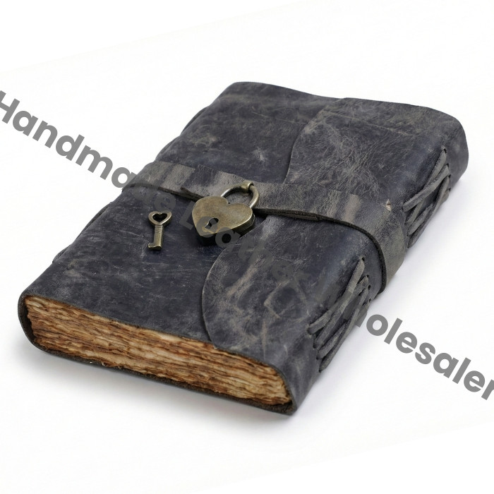 Handmade Leather Journal: Heart Lock, Blank Book of Shadows Grimoire