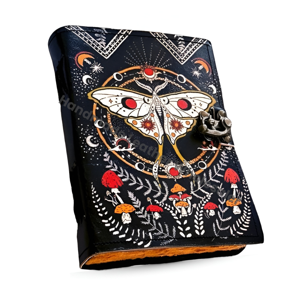 Handmade Leather Journal | Mystical Butterfly Grimoire, Celestial Book of Shadows