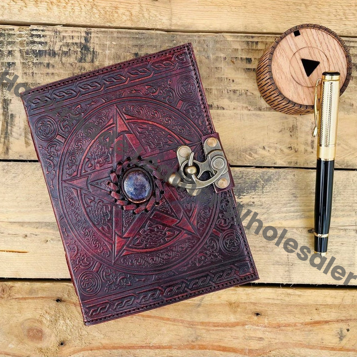 Handmade Leather Journal: Pentagram Embossed Celtic Book of Shadows