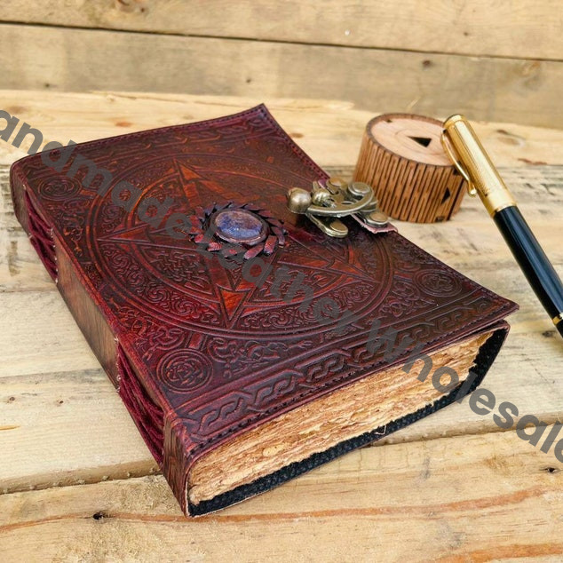 Handmade Leather Journal: Pentagram Embossed Celtic Book of Shadows