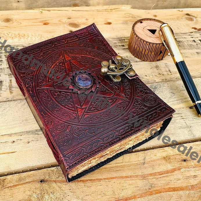 Handmade Leather Journal: Pentagram Embossed Celtic Book of Shadows