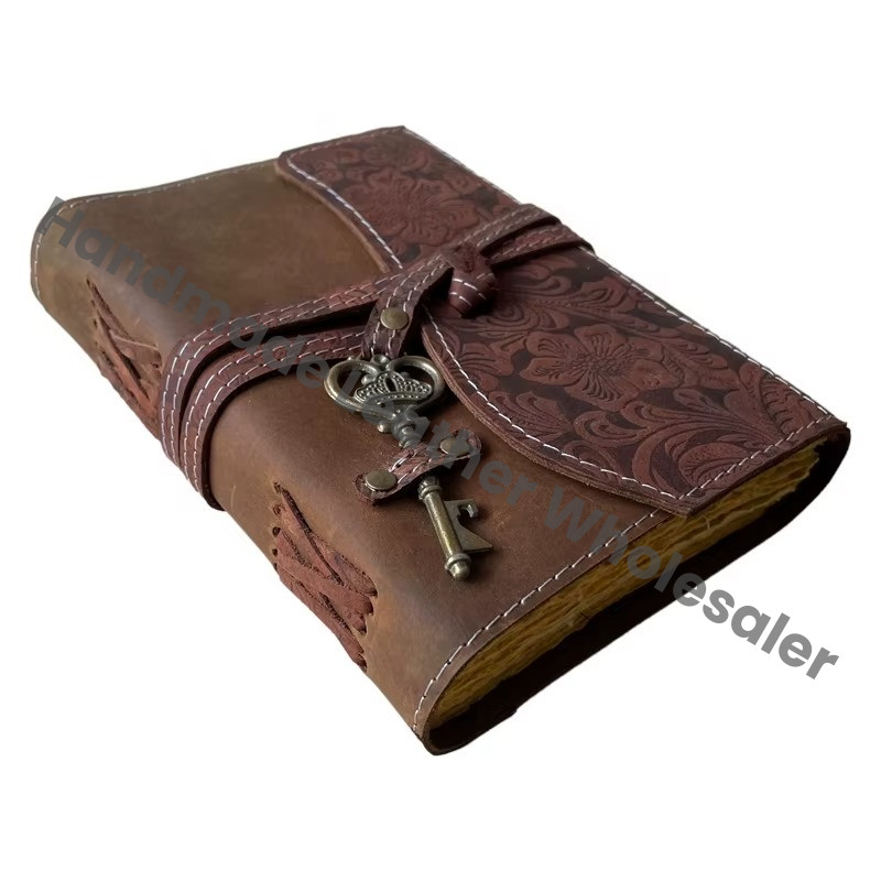 Handmade Leather Journal Soft Garden Flower Blank Vintage Book of Deckle Bound Custom Sketchbook Drawing Travel Planner