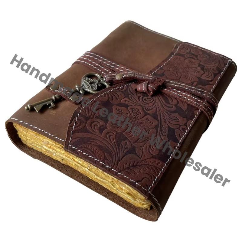 Handmade Leather Journal Soft Garden Flower Blank Vintage Book of Deckle Bound Custom Sketchbook Drawing Travel Planner