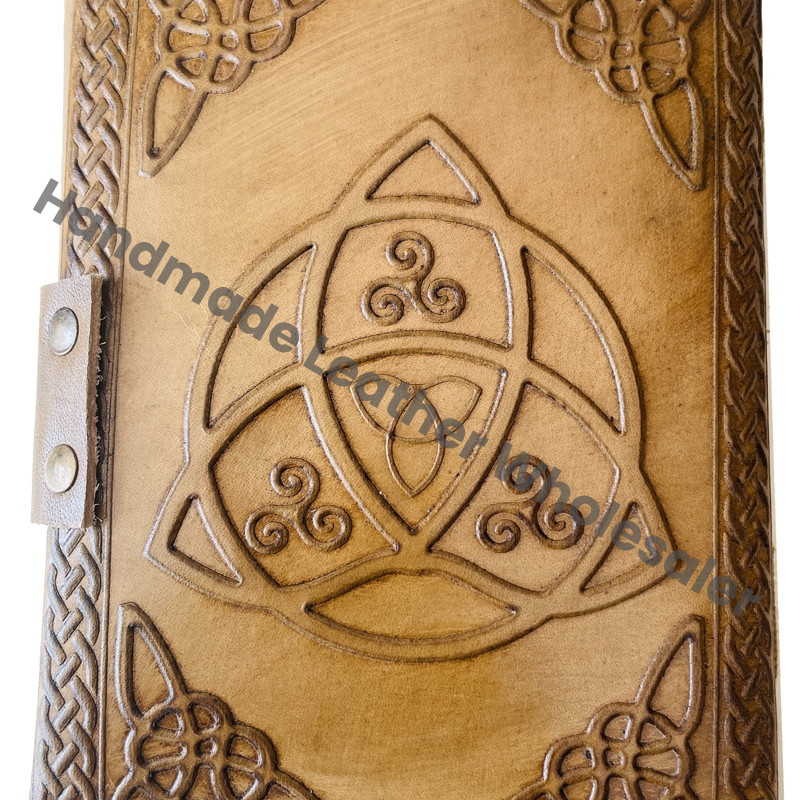 HANDMADE LEATHER JOURNAL Stone Tooled Triple Moon Crystal Spell Book Women's Travel Office Sketchbook Recyclable Paper Gift
