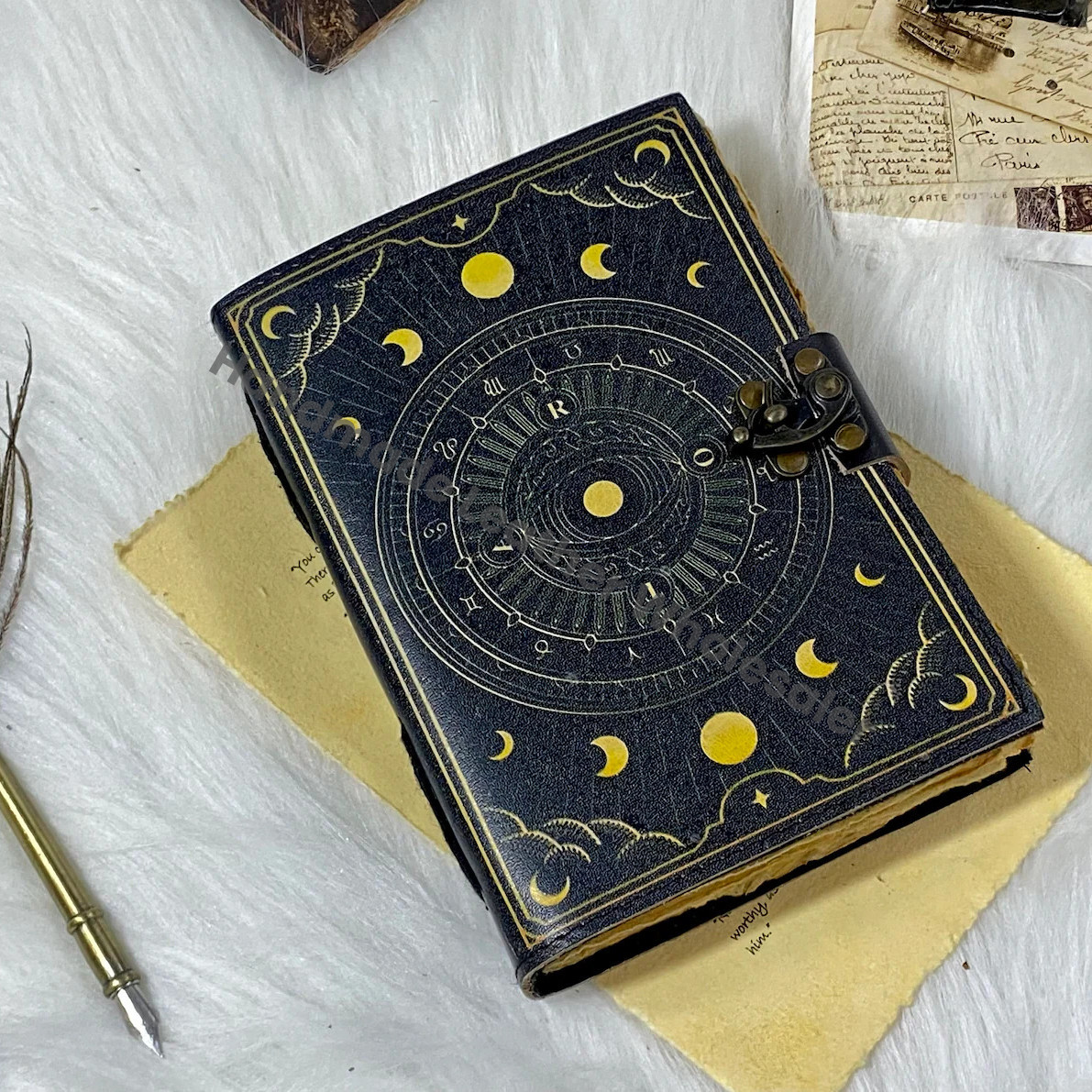 Handmade Sun & Moon Grimoire Leather Journal
