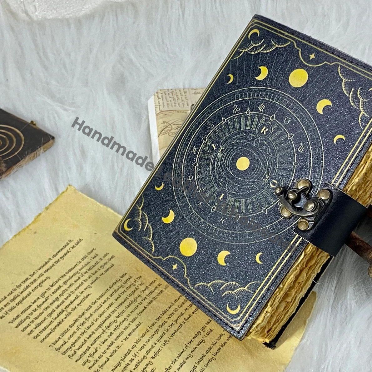Handmade Sun & Moon Grimoire Leather Journal