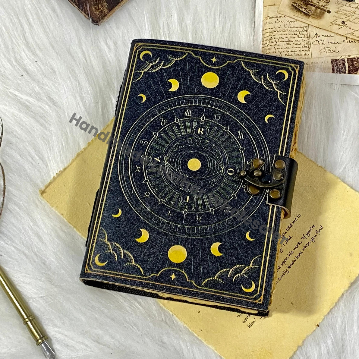 Handmade Sun & Moon Grimoire Leather Journal