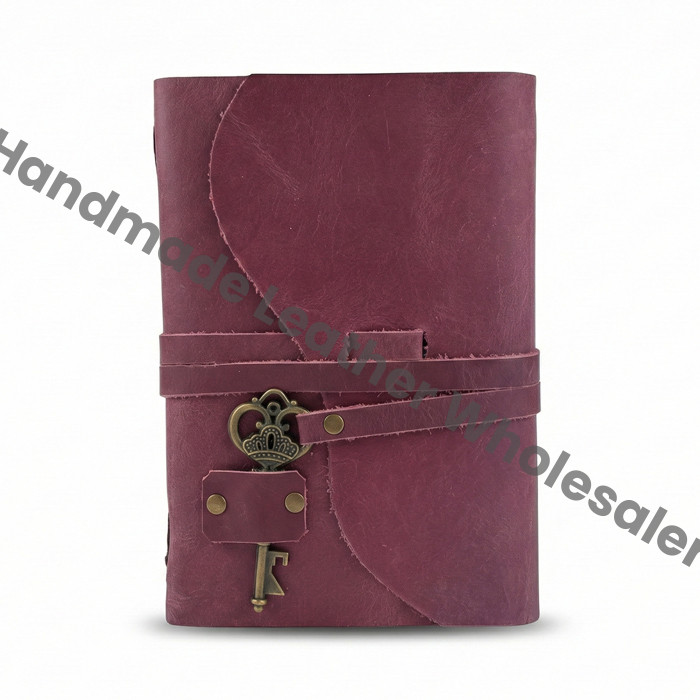 Handmade Leather Journal with Antique Key | Custom Engrave Vintage Travel Notebook