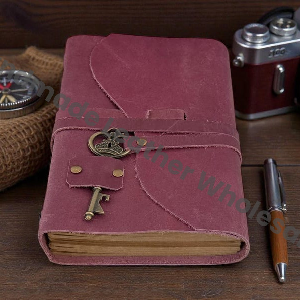 Handmade Leather Journal with Antique Key | Custom Engrave Vintage Travel Notebook