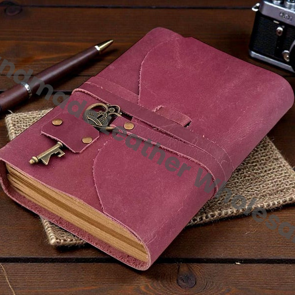Handmade Leather Journal with Antique Key | Custom Engrave Vintage Travel Notebook