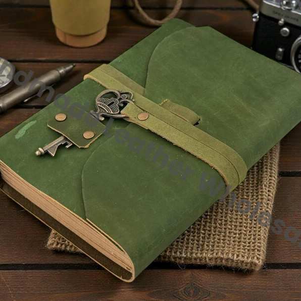 Handmade Leather Junk Journal with Antique Key | Vintage Travel Writers Diary