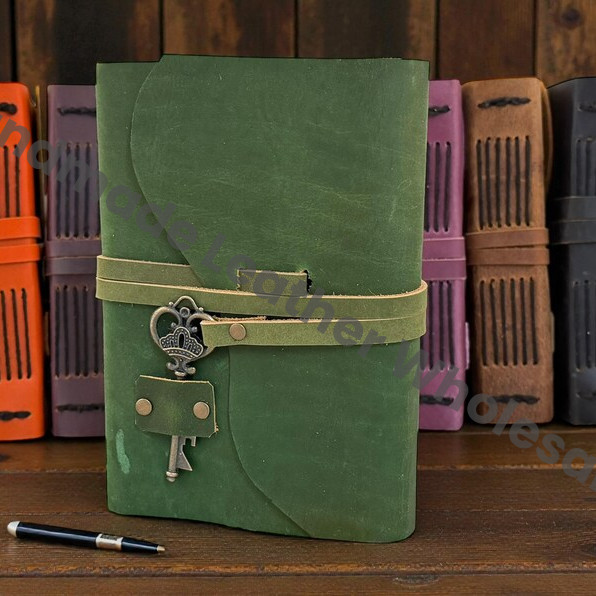 Handmade Leather Junk Journal with Antique Key | Vintage Travel Writers Diary