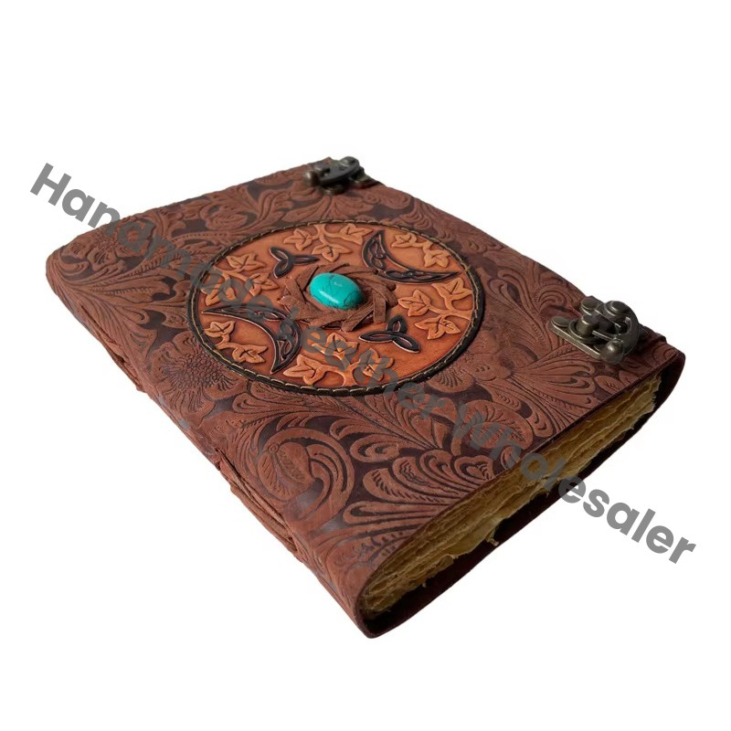 Handmade Leather Notebook Journals Writing Books Diary Flower Sun Moon Vintage High Quality Gift Custom Sketchbook