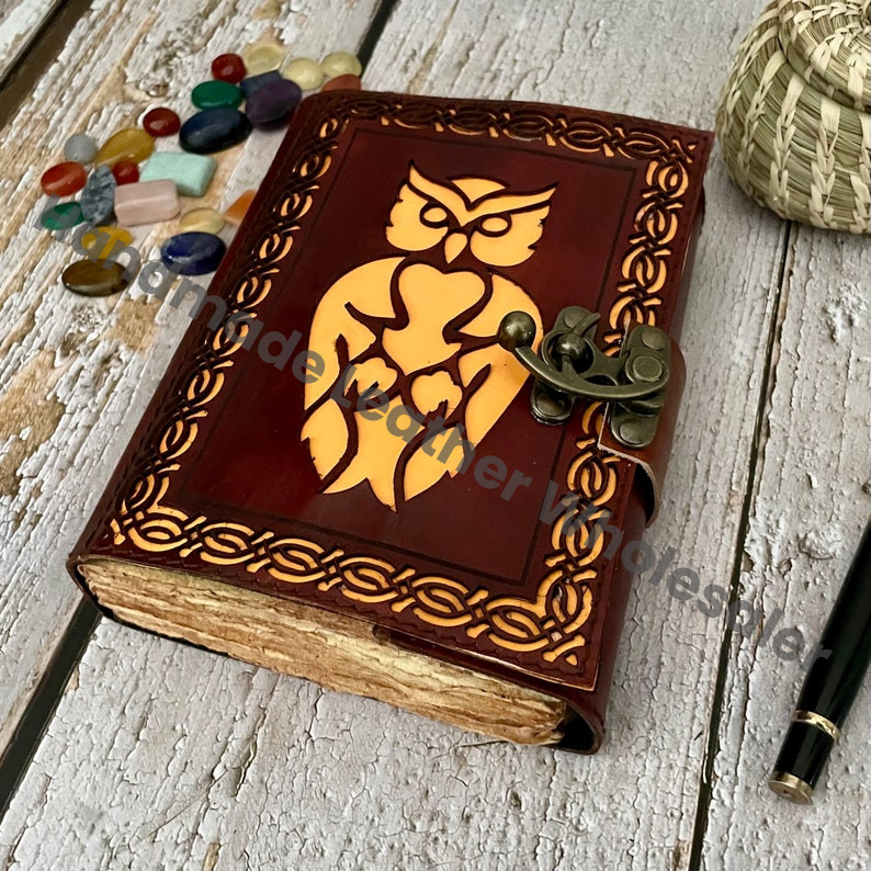 Handmade Leather Owl Journal: Embossed Writing Notebook