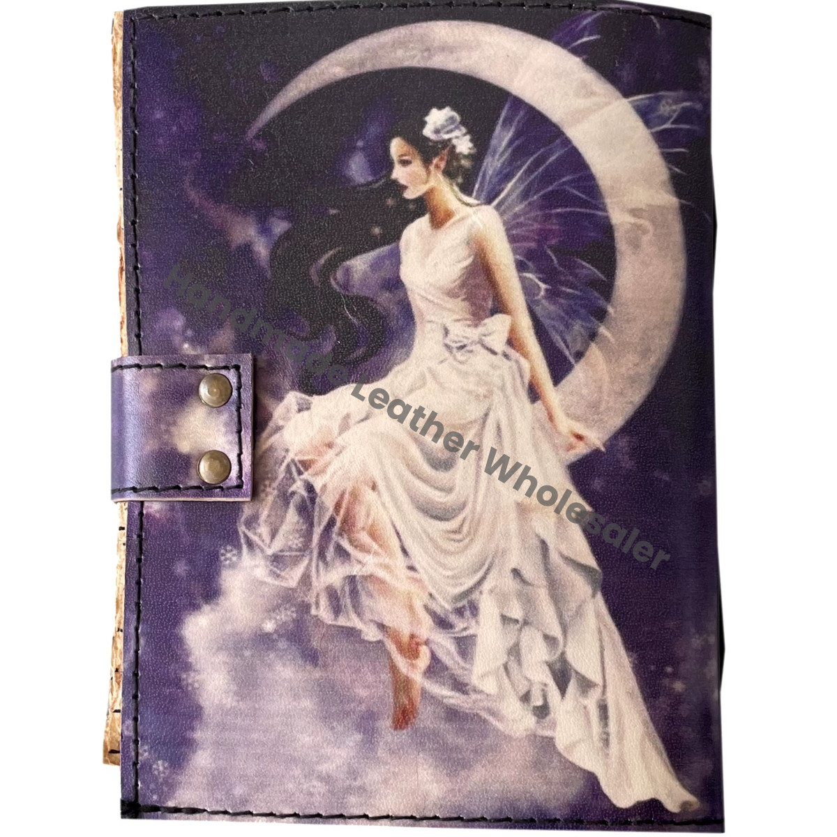 Handmade Leather Print Journal Vintage Fairy of Moon Design Deckle Edge A4 Paper Notebook & Sketchbook
