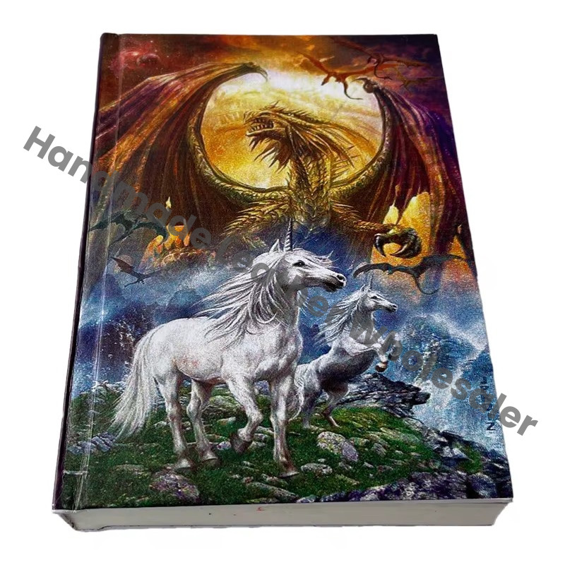 Handmade Leather Printed Journal Unicorn & Dragon Design Cardboard Cotton White Paper Notebook Sketchbook Drawing Planner Diary