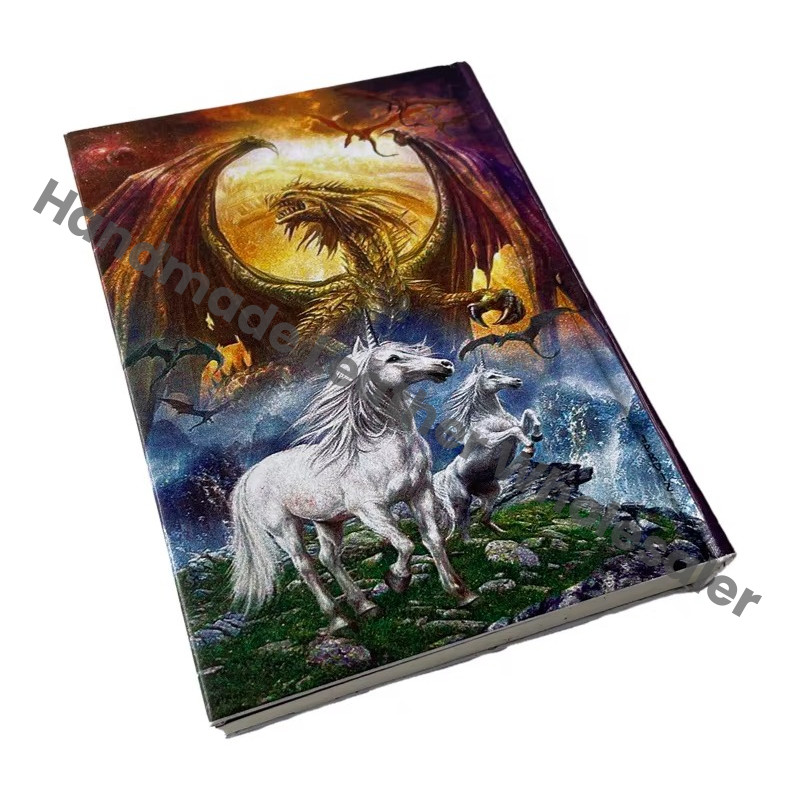 Handmade Leather Printed Journal Unicorn & Dragon Design Cardboard Cotton White Paper Notebook Sketchbook Drawing Planner Diary