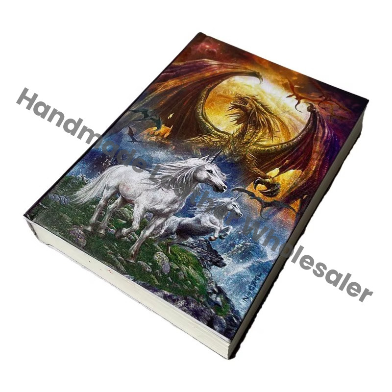 Handmade Leather Printed Journal Unicorn & Dragon Design Cardboard Cotton White Paper Notebook Sketchbook Drawing Planner Diary