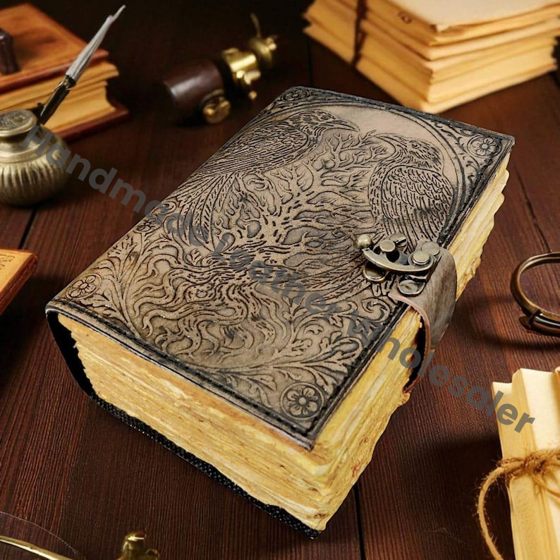 Handmade Leather Raven Journal | Celtic Tree of Life Grimoire
