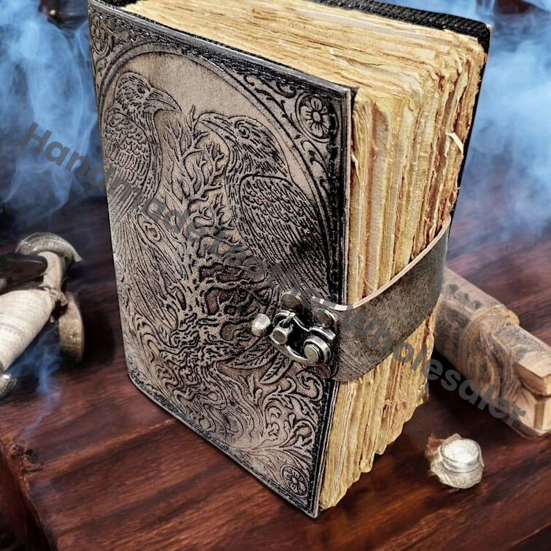 Handmade Leather Raven Journal | Celtic Tree of Life Grimoire