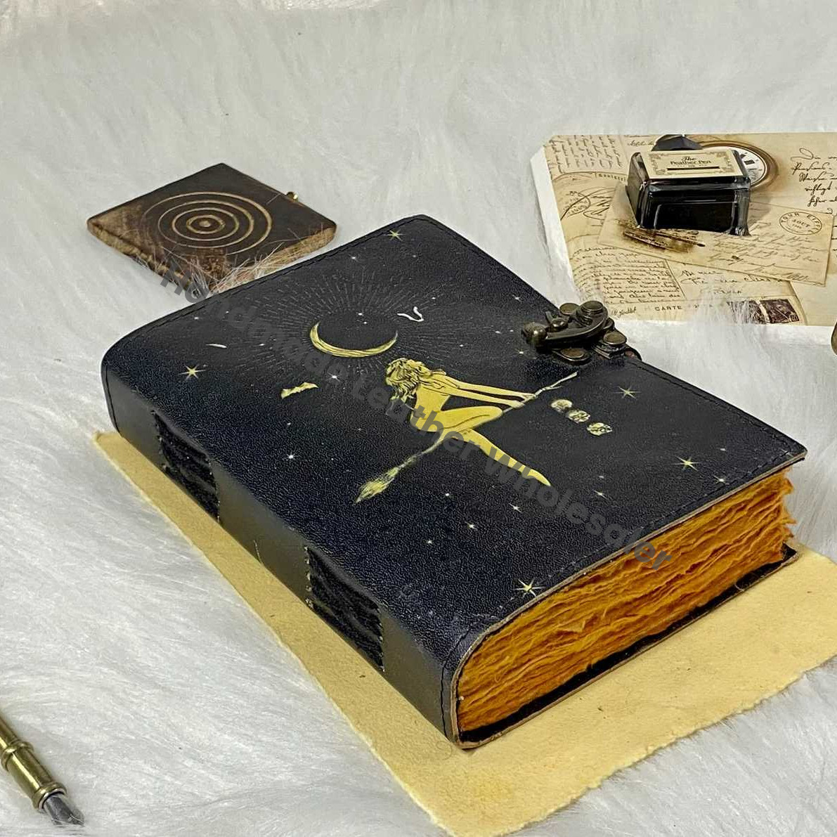 Handmade Leather Spell Book: Witch Journal Grimoire with Deckle Edge Paper