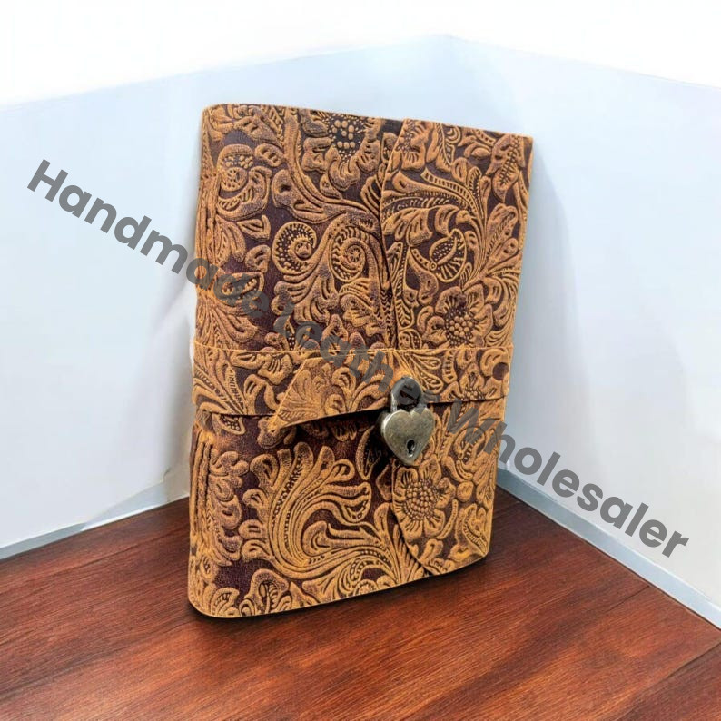 Handmade Leather Travel Journal with Vintage Paper – Spell Book of Shadows Antique Lock Notebook for Writing, Sketching & Memories