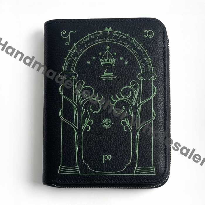 Handmade Leather Wallet with Door of Durin Design | 4 Card Slots | Tolkien Inspired