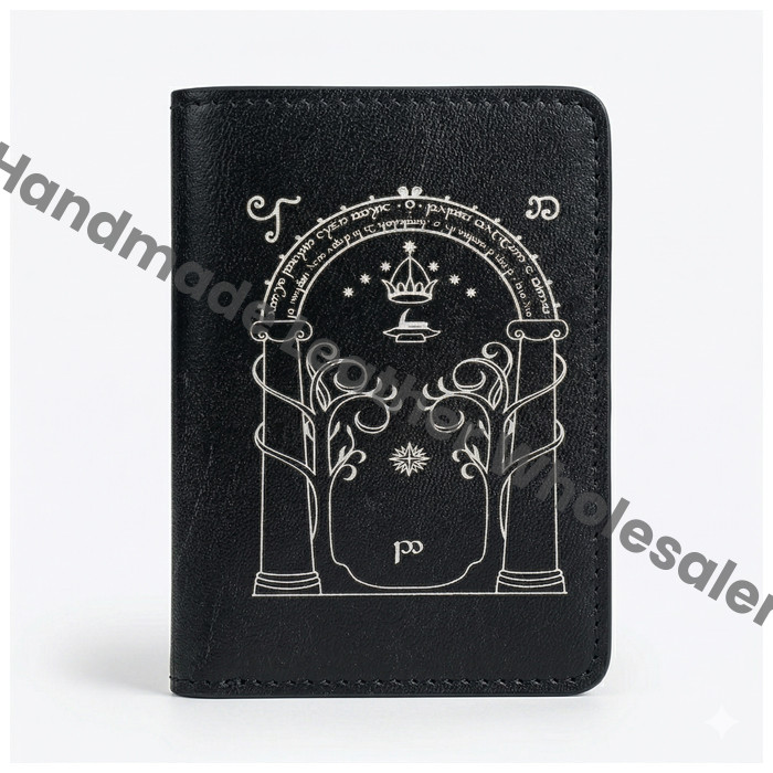 Handmade Leather Wallet with Door of Durin Design | 4 Card Slots | Tolkien Inspired