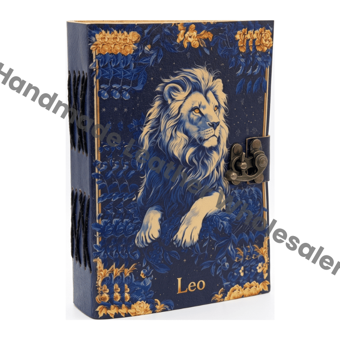 Handmade Leo Zodiac Leather Journal – Lion Astrology Notebook – blank Spell book of shadows Vintage Deckle Edge Paper