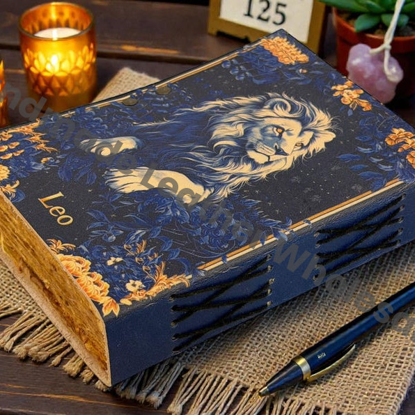 Handmade Leo Zodiac Leather Journal – Lion Astrology Notebook – blank Spell book of shadows Vintage Deckle Edge Paper