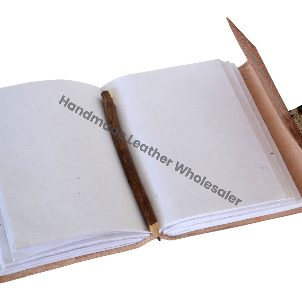 Handmade Loose-Leaf Sketchbook Notebook Day Planner Antique Leather Journal Orange Leaf Design Best Gift Unisex Cotton Paper