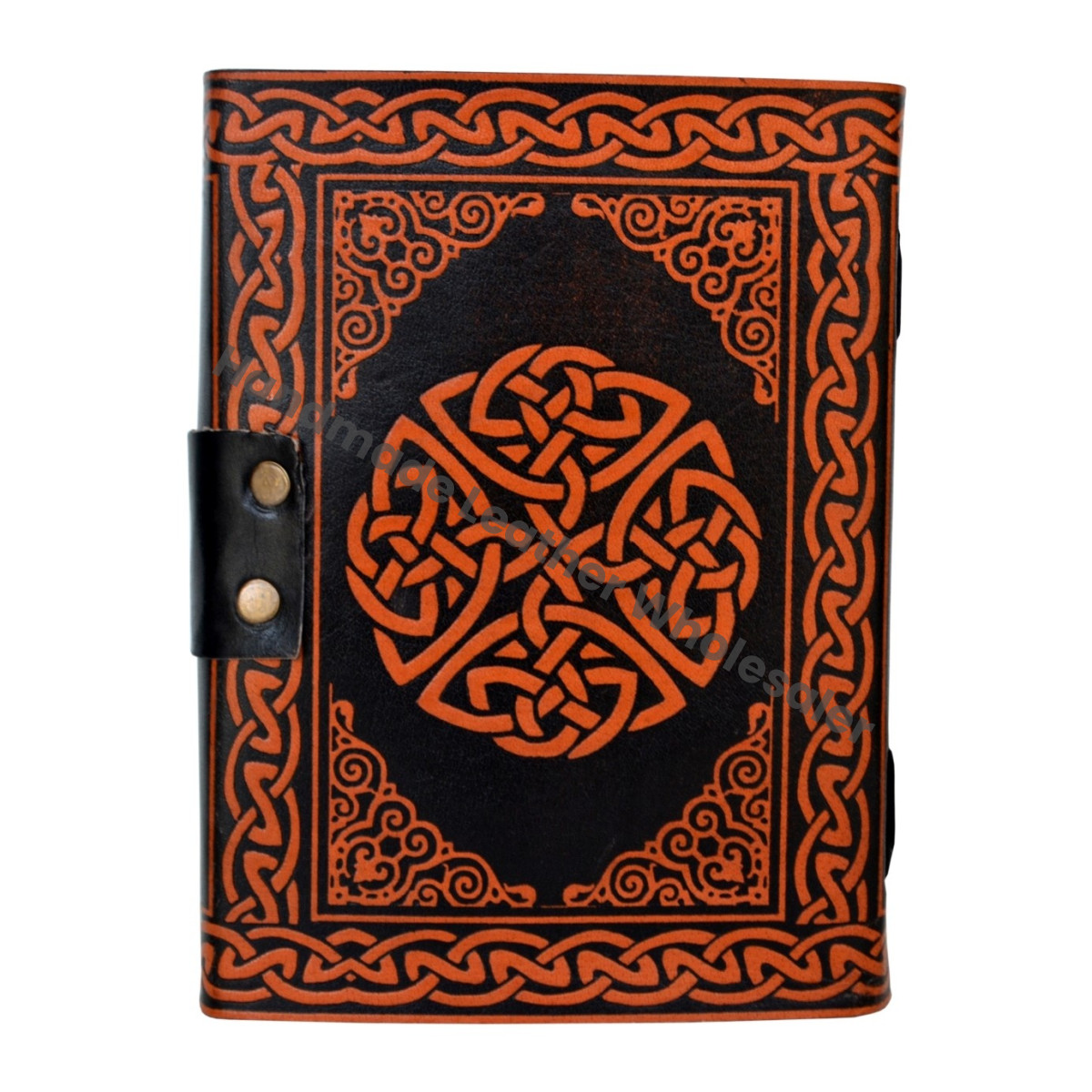 Handmade Loose-Leaf Sketchbook Notebook Day Planner Antique Leather Journal Orange Leaf Design Best Gift Unisex Cotton Paper
