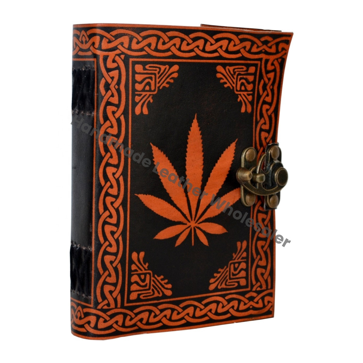 Handmade Loose-Leaf Sketchbook Notebook Day Planner Antique Leather Journal Orange Leaf Design Best Gift Unisex Cotton Paper