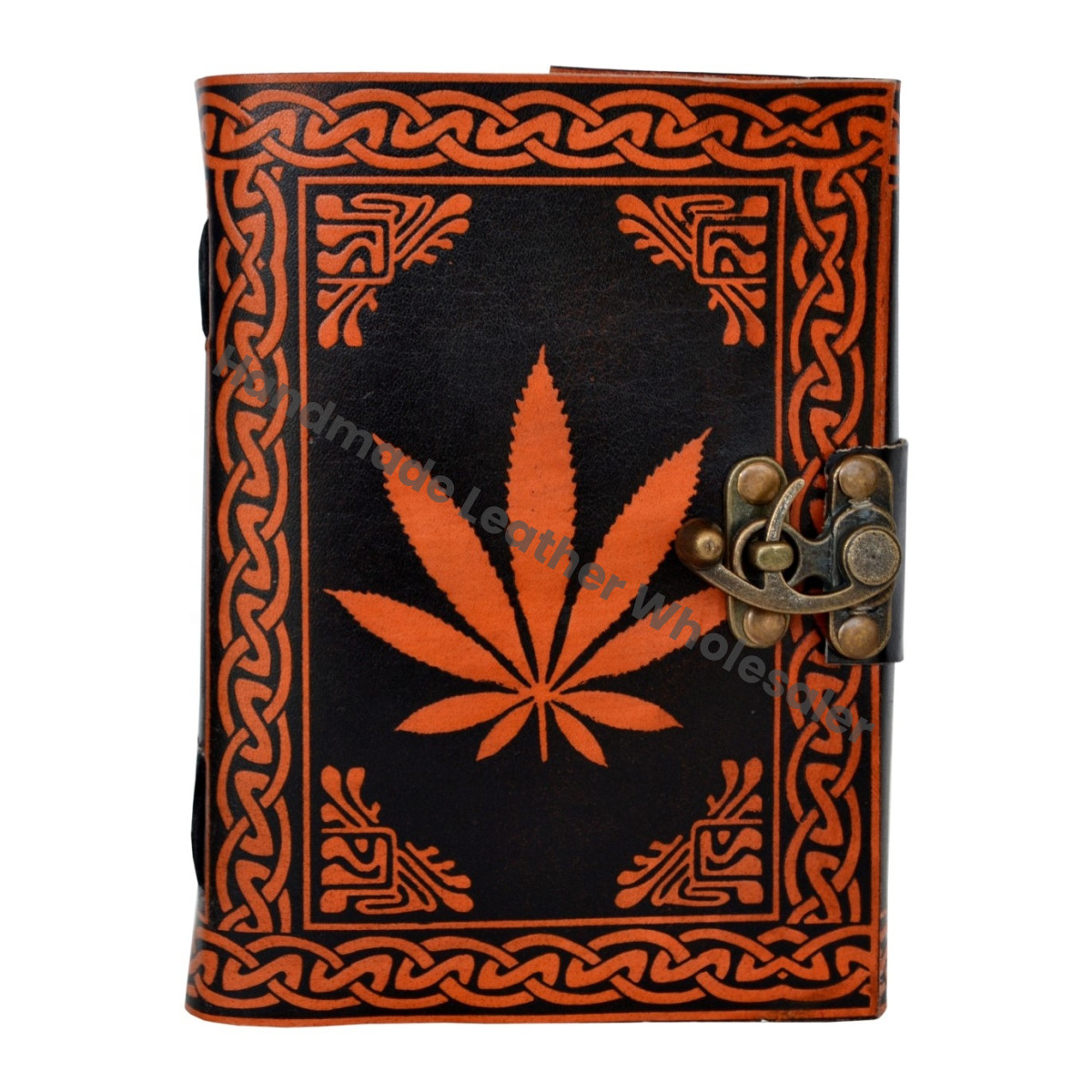 Handmade Loose-Leaf Sketchbook Notebook Day Planner Antique Leather Journal Orange Leaf Design Best Gift Unisex Cotton Paper
