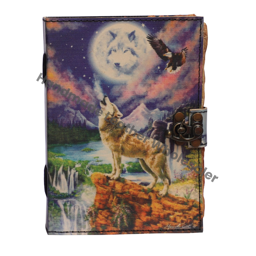 Handmade Mixed Color Vintage Wolf Leather Print Loose-Leaf Deckle Edge Eco-friendly Paper Antique Address Book