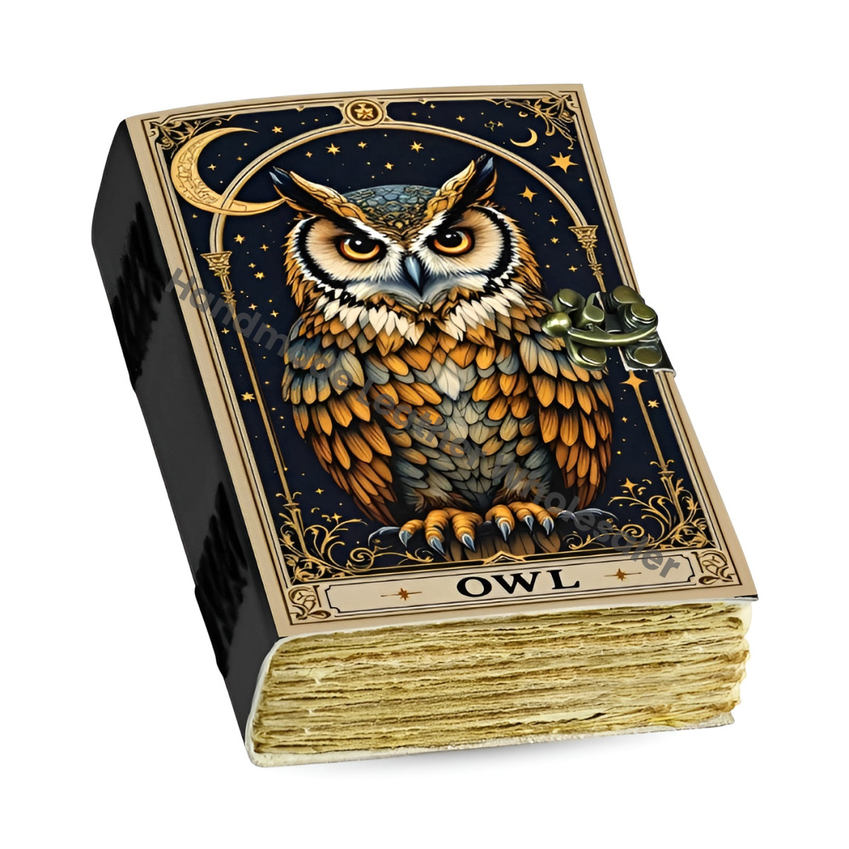 Handmade Owl Leather Grimoire: Witchy Book of Shadows, Blank Journal