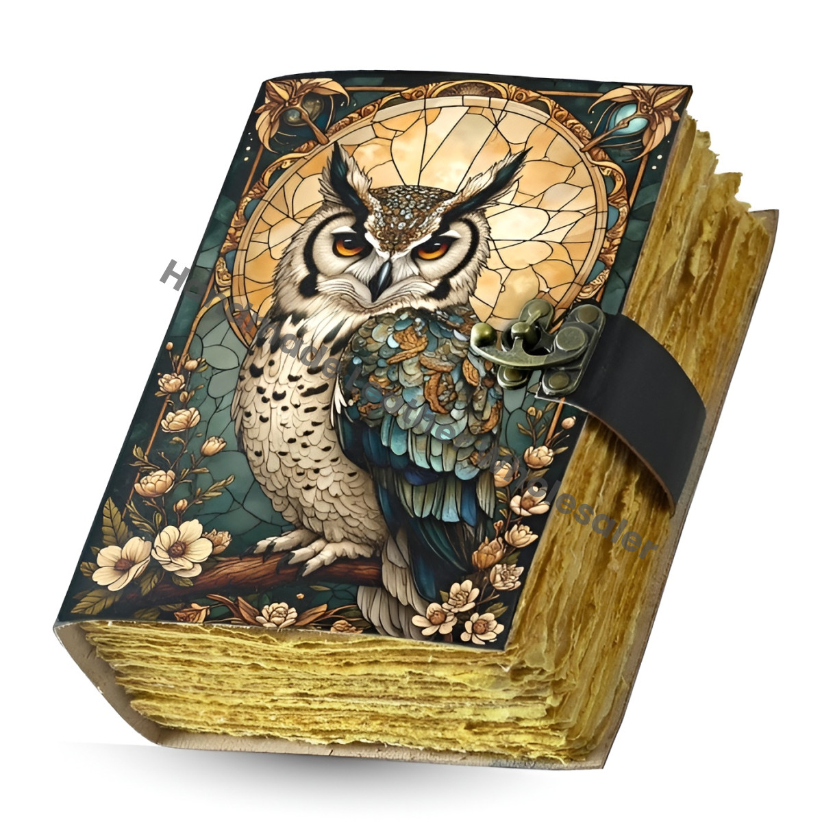 Handmade Owl Leather Grimoire: Witchy Book of Shadows, Blank Journal