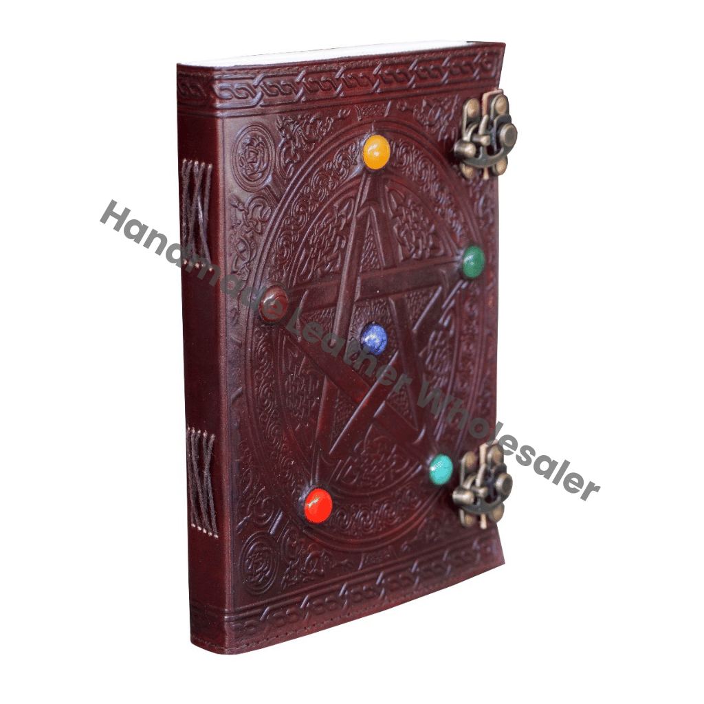 Handmade Pentagram Leather Hard Cover Journal Large Celtic Embossed Lock Grimoire Stone Notebook Planner Writing Travel Gift