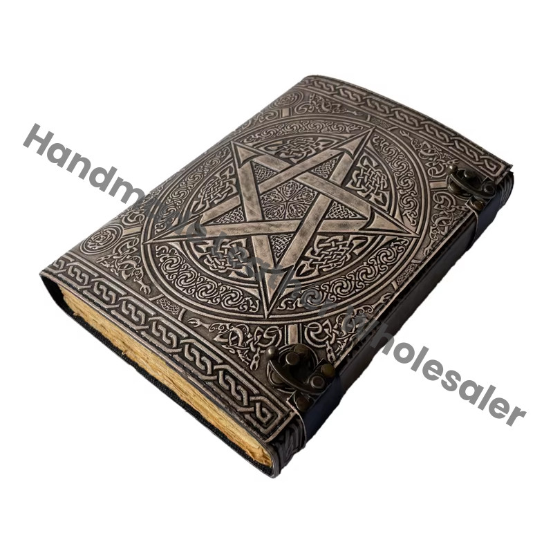 Handmade Pentagram Personal Organizer Leather Journal with Thermal Binding Gift Option-Antique Style Celtic Notebook