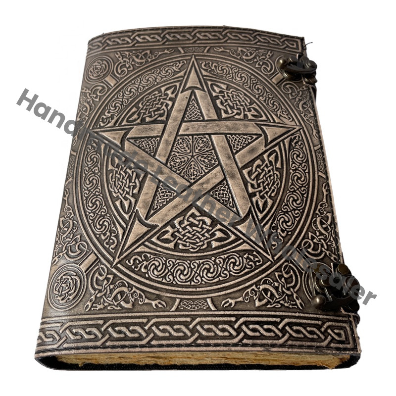 Handmade Pentagram Personal Organizer Leather Journal with Thermal Binding Gift Option-Antique Style Celtic Notebook