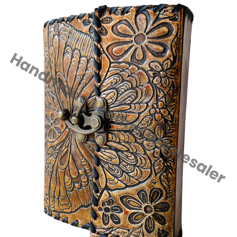 Handmade Personal Organizer Butterfly Leather Hardcover Gift Notebook Custom Logo-Office Journal Writing Diary Recyclable Paper
