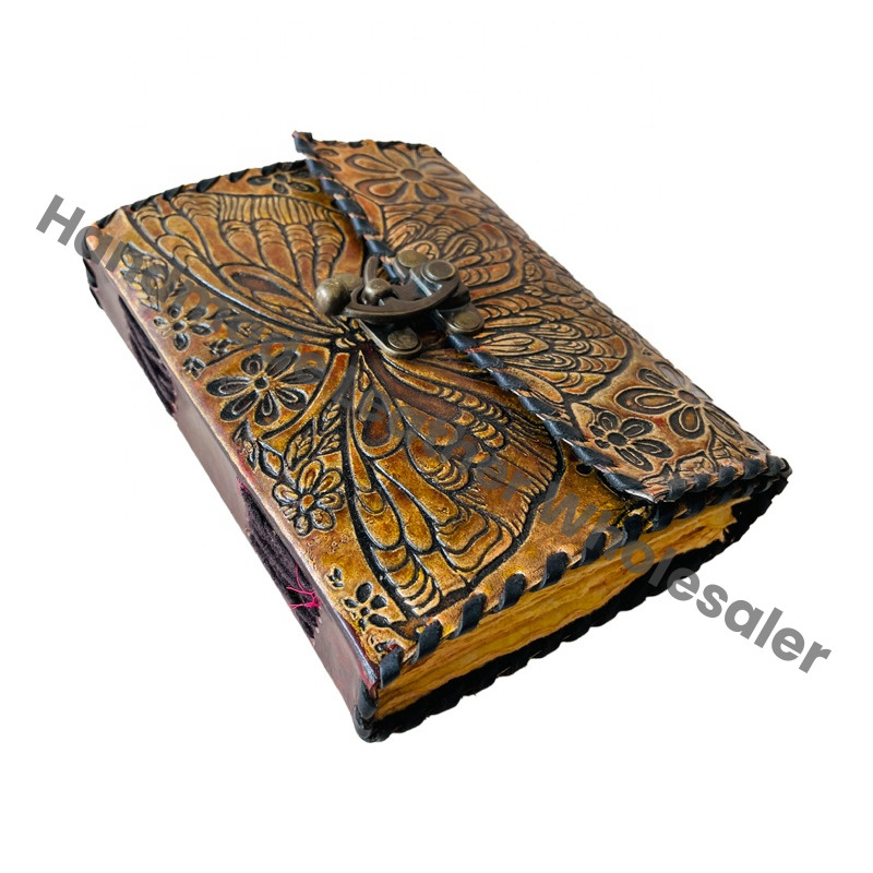 Handmade Personal Organizer Butterfly Leather Hardcover Gift Notebook Custom Logo-Office Journal Writing Diary Recyclable Paper