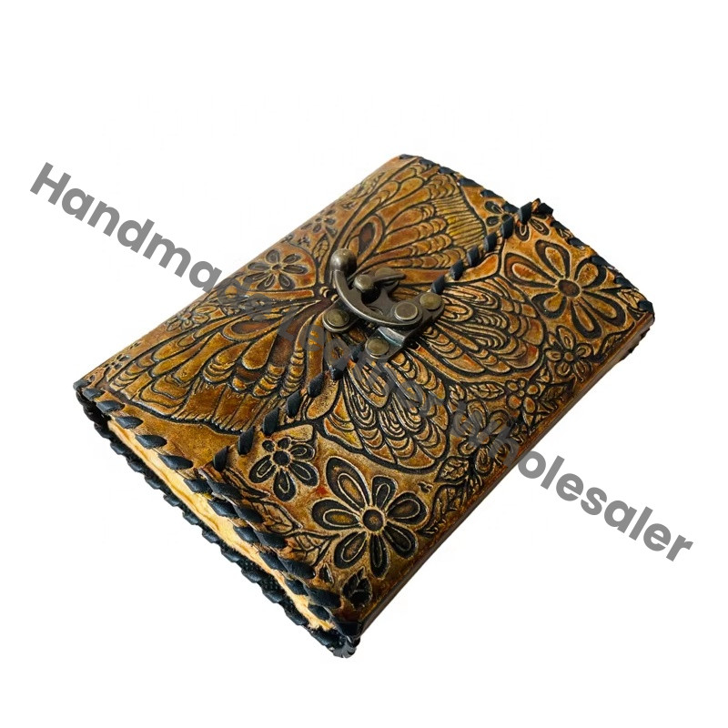 Handmade Personal Organizer Butterfly Leather Hardcover Gift Notebook Custom Logo-Office Journal Writing Diary Recyclable Paper