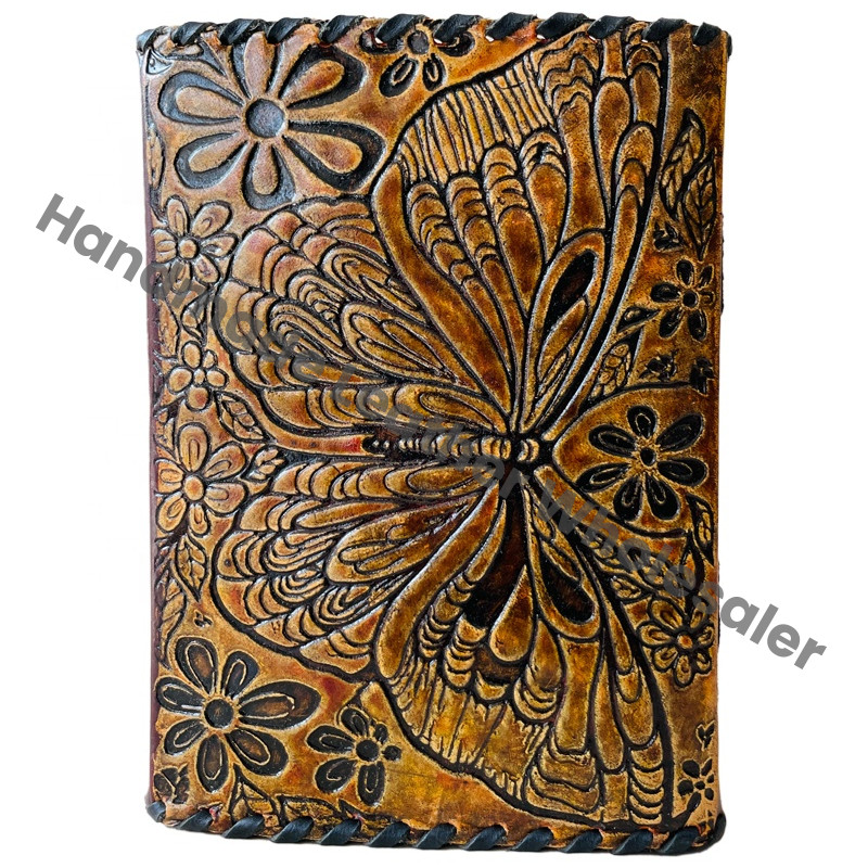 Handmade Personal Organizer Butterfly Leather Hardcover Gift Notebook Custom Logo-Office Journal Writing Diary Recyclable Paper