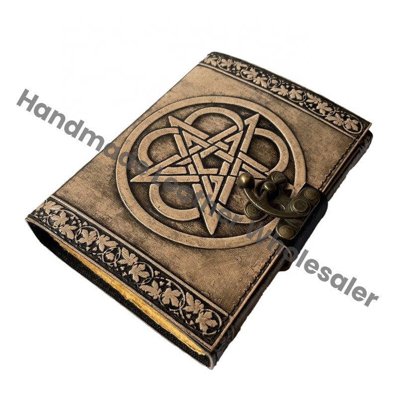 Handmade Personal Organizer Leather Hardcover Journal with Celtic Antique Design Custom Logo Option Gift for Office/School Use